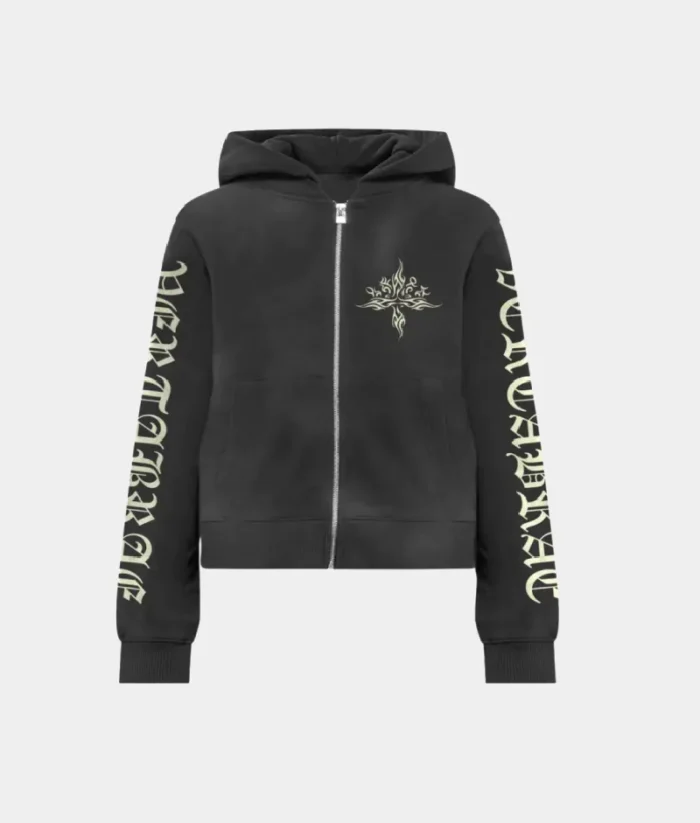 Vertabrae Tattoo Zip Up Hoodies Black